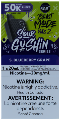 FLAVOUR BEAST BEAST MODE MAX 2 SOUR GUSHIN S. BLUEBERRY GRAPE [ONTARIO]